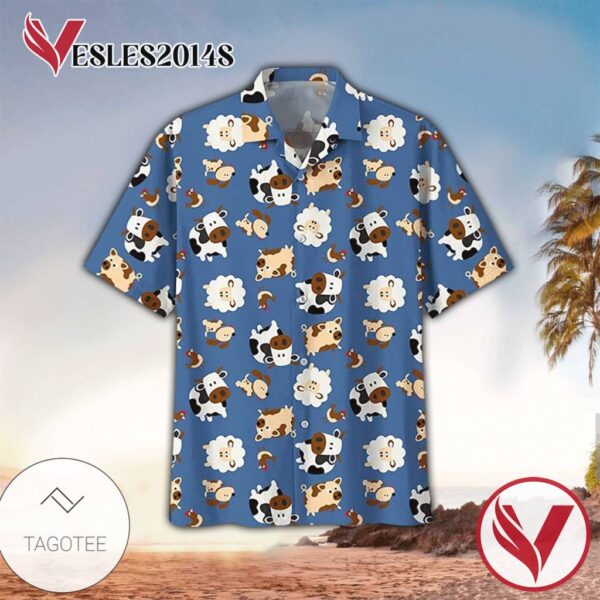 Dairy Cow and Sheep Casual Button Down Short Sleeves Unisex Hawaiian Shirt Vesles2014S 1