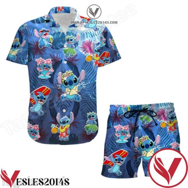 Dancing Stitch Disney Cartoon Graphics Combo Aloha Blue Hawaiian Shirt And Short, Unique Gifts For Friends - Vesles2014S 1