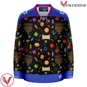 Dark Colors Ugly Sweater Pattern Hanukkah Hockey Jersey - Vesles2014S 2