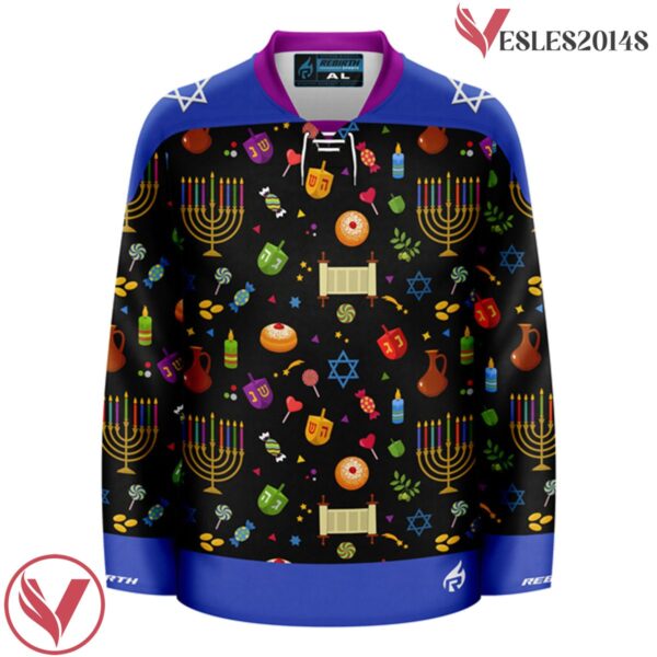 Dark Colors Ugly Sweater Pattern Hanukkah Hockey Jersey - Vesles2014S 2
