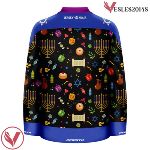 Dark Colors Ugly Sweater Pattern Hanukkah Hockey Jersey - Vesles2014S 3