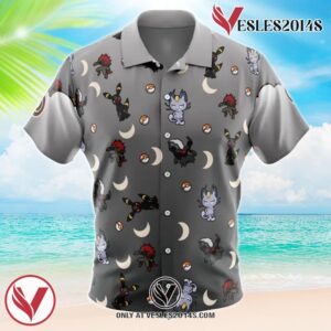 Dark Type Pattern Pokemon Hawaiian Button Up Shirt, Perfect Gifts For Anime Lovers - Vesles2014S