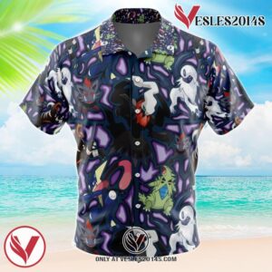 Dark Type Pokemon Pokemon Hawaiian Button Up Shirt, Perfect Gifts For Anime Lovers - Vesles2014S