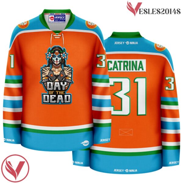 Day Of Dead Dia De Los Muertos Emblazoned La Catrina Hockey Jersey - Vesles2014S