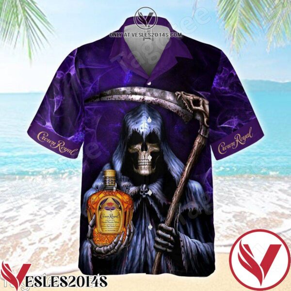 Death Holding Crown Royal Purple Black Hawaiian Shirt And Short, Unique Gifts For Friends - Vesles2014S 1