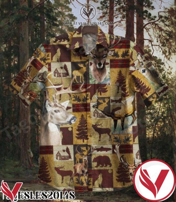Deer Hunting Cabin Fishing Valance Elk Moose Bear Wolf Patchwork Hawaiian Shirt, Unique Gifts For Friends - Vesles2014S 1