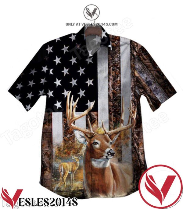Deer Hunting Forest American Flag Hawaiian Shirt, Unique Gifts For Friends - Vesles2014S 1