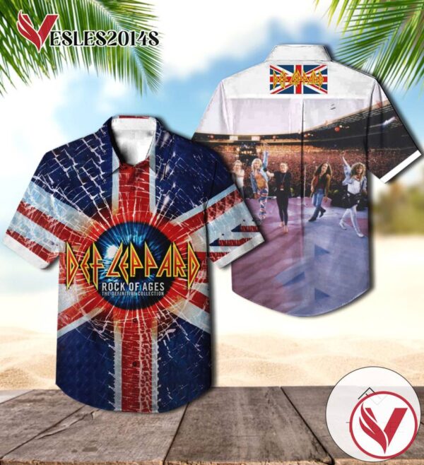 Def Leppard Rock Of Ages The Definitive Collection Compilation Album Cover Hawaiian Shirt, Best Gift For Music Lovers Vesles2014S