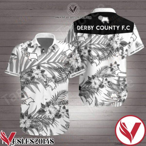 Derby County Fc Black Tropical Floral White Hawaiian Shirt, Unique Gifts For Friends - Vesles2014S 1