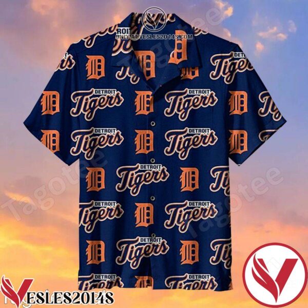 Detroit Tigers Baseball 1930 Orange Logo Printed On Navy Hawaiian Shirt, Unique Gifts For Friends - Vesles2014S 1