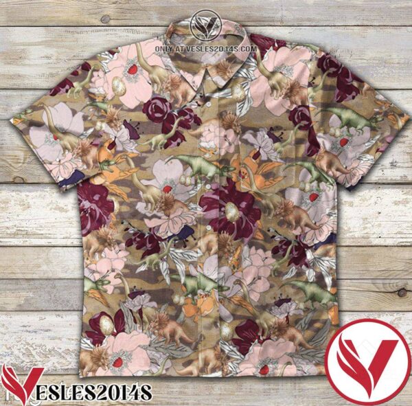 Dinosaur Flower Brown Camo Hawaiian Shirt, Unique Gifts For Friends - Vesles2014S 1