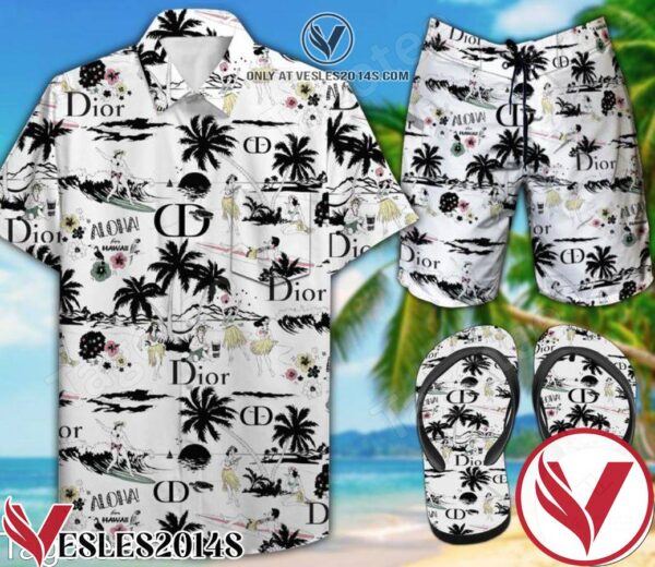 Dior Aloha Palm Combo Hawaiian Shirt, Beach Shorts And Flip Flop, Unique Gifts For Friends - Vesles2014S 1