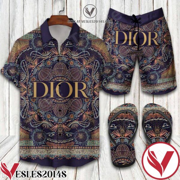 Dior Patterns Printing Combo Hawaiian Shirt, Beach Shorts And Flip Flop, Unique Gifts For Friends - Vesles2014S 1