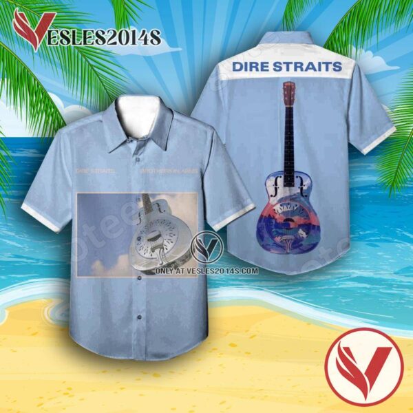 Dire Straits Brothers In Arms Album Cover Light Blue Hawaiian Shirt, Unique Gifts For Music Lovers - Vesles2014S
