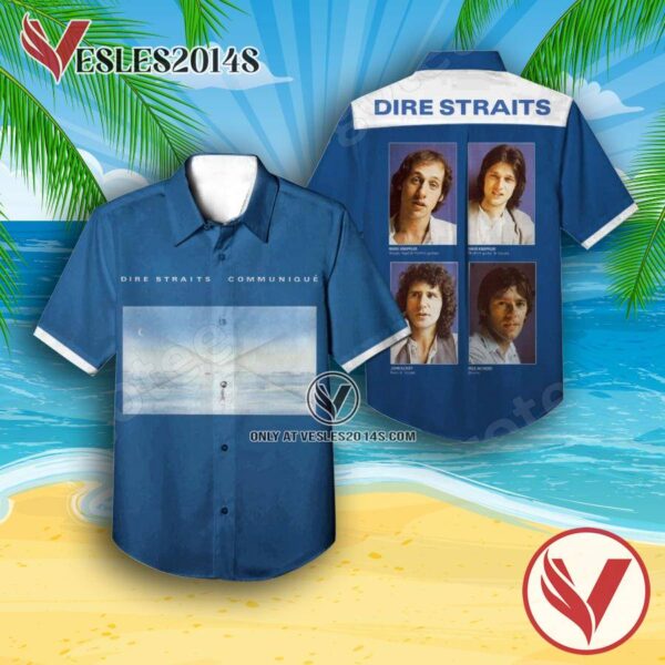 Dire Straits Communiqué Album Cover Blue Hawaiian Shirt, Unique Gifts For Music Lovers - Vesles2014S