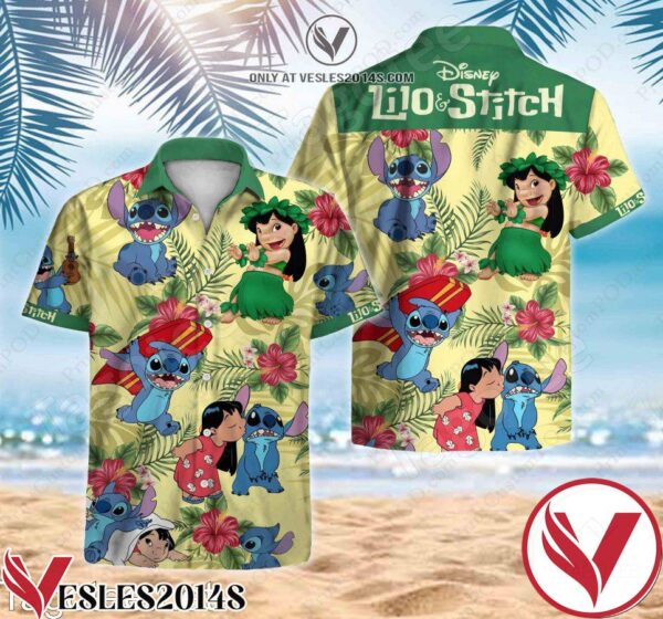 Disney Lilo Stitch Tropical Hibiscus Yellow Hawaiian Shirt, Unique Gifts For Friends - Vesles2014S 1