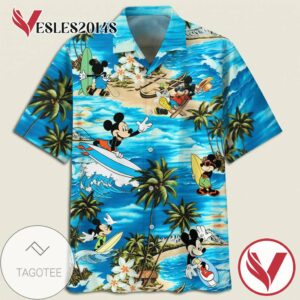 Disney Mickey Mouse In The Beach Print Short Sleeve Hawaiian Casual Shirt Vesles2014S 1