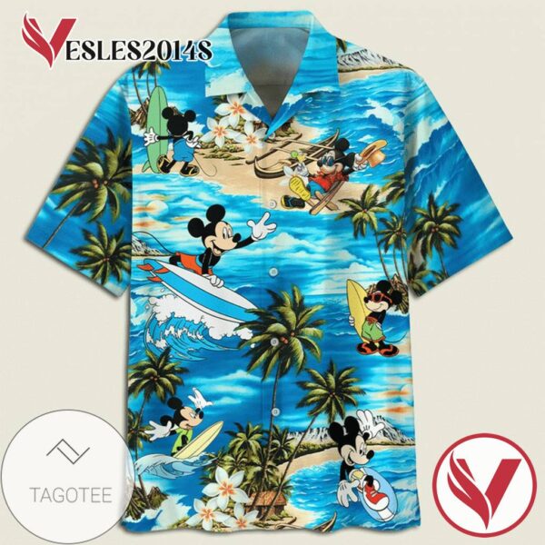 Disney Mickey Mouse In The Beach Print Short Sleeve Hawaiian Casual Shirt Vesles2014S