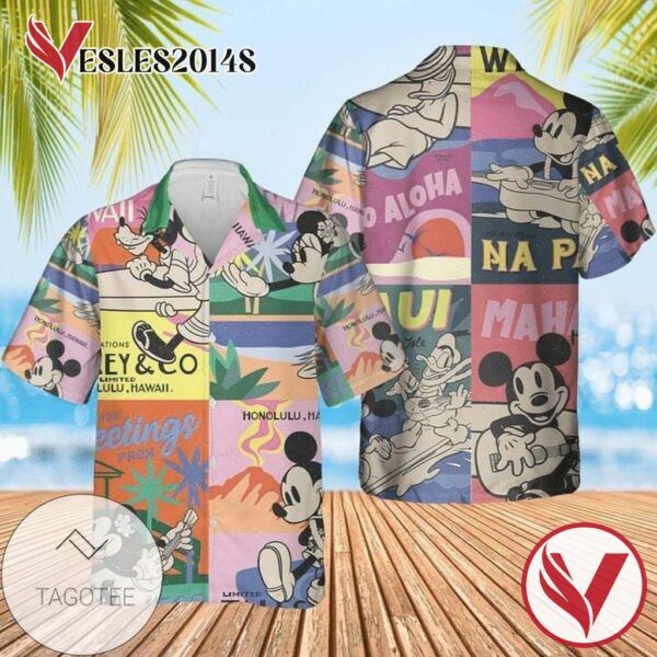 Disney Mickey Mouse Tropical 2 Print Short Sleeve Hawaiian Casual Shirt Vesles2014S 1