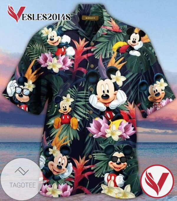Disney Mickey Mouse Tropical Print Short Sleeve Hawaiian Casual Shirt Vesles2014S 1