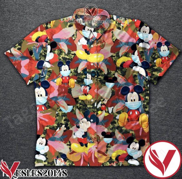 Disney Mickey Wearing Face Mask Camo Hawaiian Shirt, Unique Gifts For Friends - Vesles2014S 1