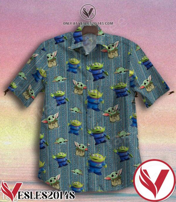 Disney Pixar Toy Story Alien And Baby Yoda Striped Hawaiian Shirt, Unique Gifts For Friends - Vesles2014S 1