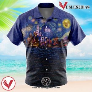 Disneyland Starry Night Hawaiian Button Up Shirt, Perfect Gifts For Anime Lovers - Vesles2014S