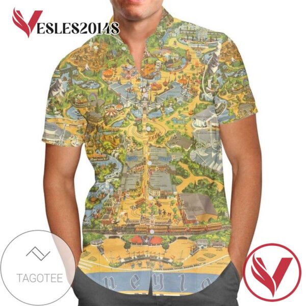 Disneyland Vintage Map For men And Women Graphic Print Short Sleeve Hawaiian Casual Shirt Vesles2014S 1