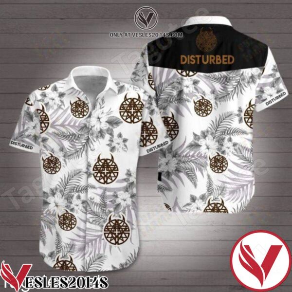 Disturbed Grey Tropical Floral White Hawaiian Shirt, Unique Gifts For Friends - Vesles2014S 1