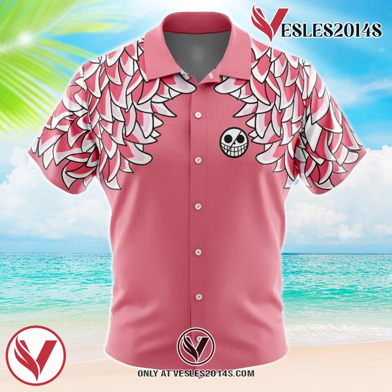 Doflamingo Pattern One Piece Hawaiian Button Up Shirt, Perfect Gifts For Anime Lovers - Vesles2014S