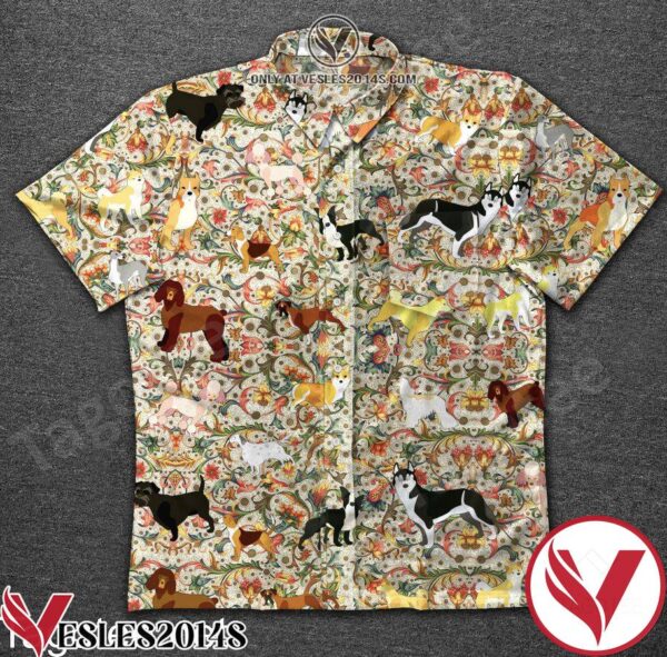 Dogs Icon Flower Pattern Hawaiian Shirt, Unique Gifts For Friends - Vesles2014S 1