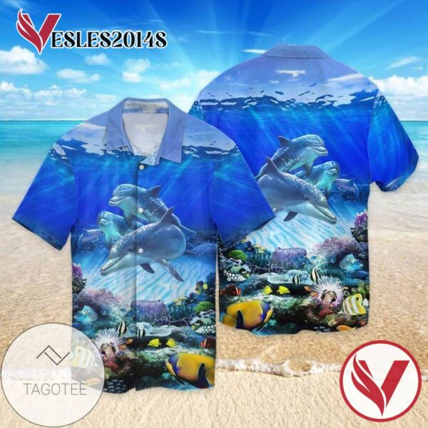 Dolphin 2 For Men And Women Graphic Print Short Sleeve Hawaiian Casual Shirt Vesles2014S