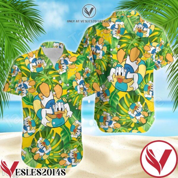 Donald Duck Green Yellow Floral Disney Hawaiian Shirt, Unique Gifts For Friends - Vesles2014S 1