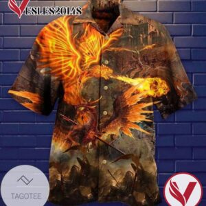 Dragon Fire Print Short Sleeve Hawaiian Casual Shirt Vesles2014S