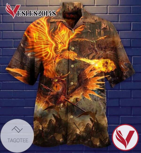 Dragon Fire Print Short Sleeve Hawaiian Casual Shirt Vesles2014S
