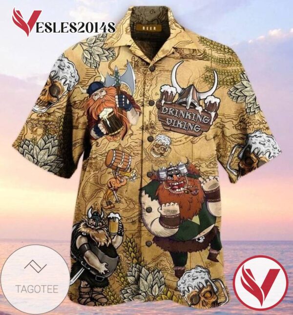 Dragon Island Drinking Viking Hawaiian Graphic Print Short Sleeve Hawaiian Casual Shirt Vesles2014S 1