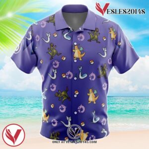 Dragon Type Pattern Pokemon Hawaiian Button Up Shirt, Perfect Gifts For Anime Lovers - Vesles2014S