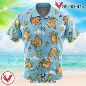 Dragonite Pattern Pokemon Hawaiian Button Up Shirt, Perfect Gifts For Anime Lovers - Vesles2014S