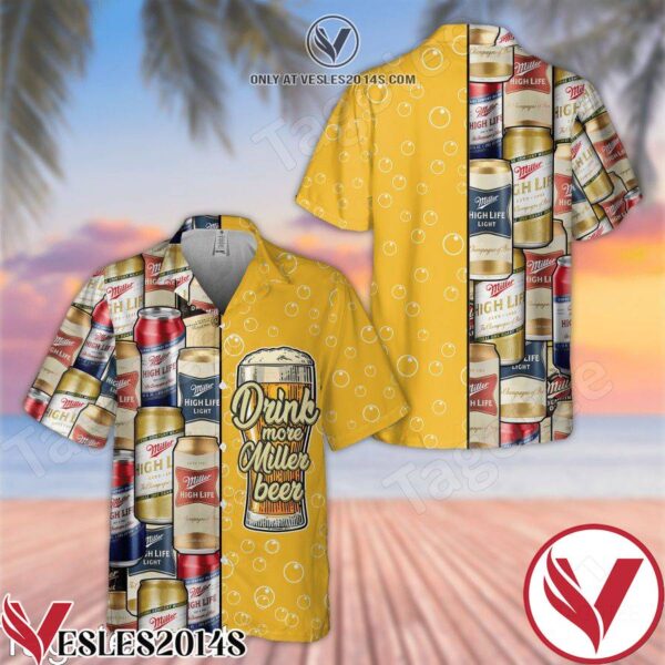 Drink More Miller High Life Beer Yellow Hawaiian Shirt And Short, Unique Gifts For Friends - Vesles2014S 1