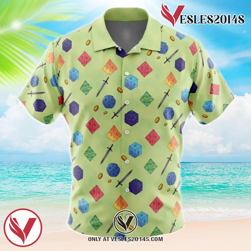 Dungeons and Dragons Dice Pattern Hawaiian Button Up Shirt, Perfect Gifts For Anime Lovers - Vesles2014S