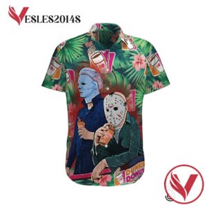 Dunkins Jason Voorhees Michael Myers Halloween Casual Beach Full Printing Hawaiian Shirt Vesles2014S