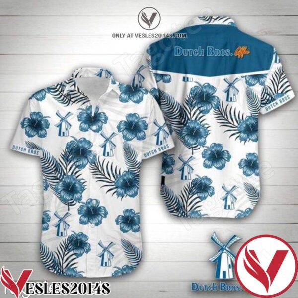 Dutch Bros Coffee Blue Hibiscus White Hawaiian Shirt, Unique Gifts For Friends - Vesles2014S 1