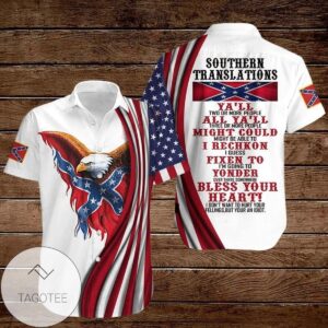 Eagle American Flag 4th Of July Independence Day Southern Translations Ya'll Two Or More People Graphic Print Short Sleeve Hawaiian Casual Shirt Vesles2014S