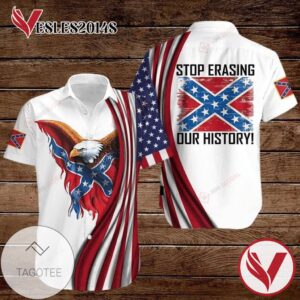 Eagle American Flag Stop Erasing Our History Graphic Print Short Sleeve Hawaiian Casual Shirt Vesles2014S
