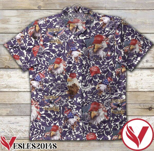 Eagle Make America Great Again Proud To Be American Purple Flower Leaf Hawaiian Shirt, Unique Gifts For Friends - Vesles2014S 1