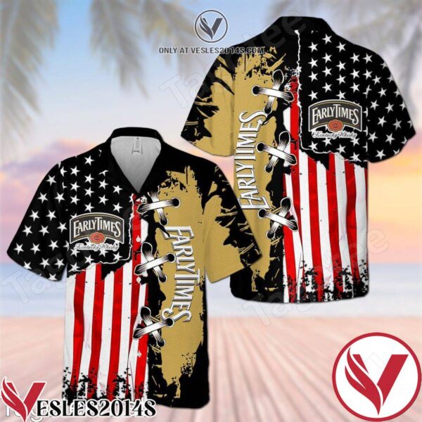 Early Times USA Flag Cross Stitch Black Yellow Hawaiian Shirt And Short, Unique Gifts For Friends - Vesles2014S 1