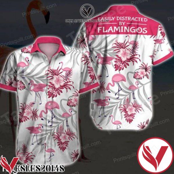 Easily Distracted By Flamingos Pink Tropical Floral White Hawaiian Shirt, Unique Gifts For Friends - Vesles2014S 1