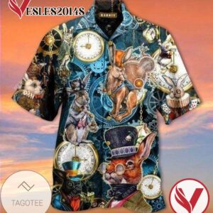 Easter Steampunk Bunny Hawaiian Graphic Print Short Sleeve Hawaiian Casual Shirt Vesles2014S 1