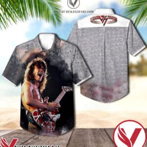 Eddie Van Halen With Guitar Hawaiian Shirt, Unique Gifts For Friends - Vesles2014S 1