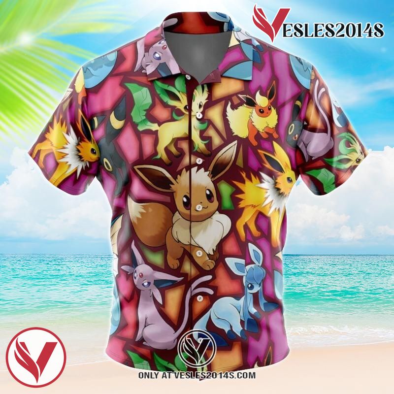 Eevee Evolutions Pokemon Hawaiian Button Up Shirt, Perfect Gifts For Anime Lovers - Vesles2014S